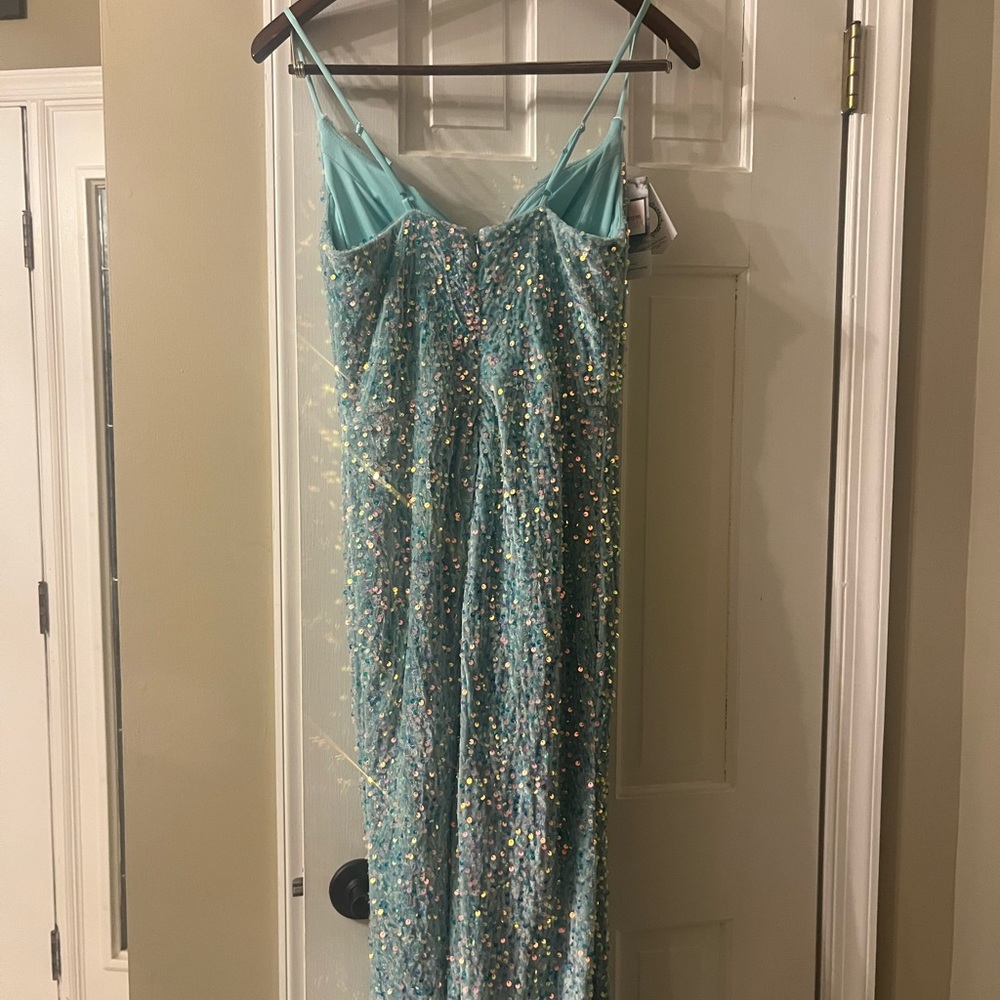 Blueish Green Sparkly Prom Dress - Picture 8 of 8